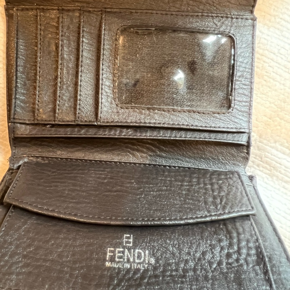 Fendi Black & Brown FF Logo Snap Wallet with Gold Hardware - Picture 4 of 6
